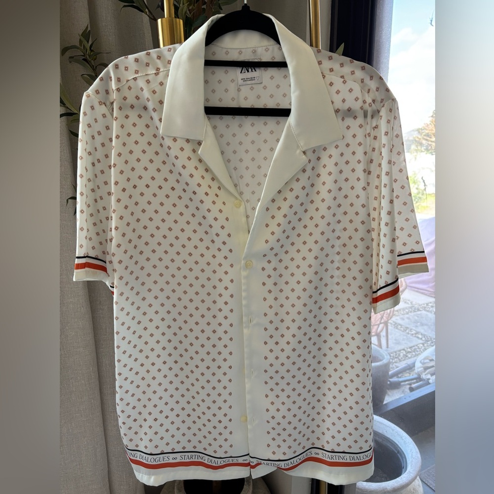 Zara Cream and Orange Patterned Men's Shirt